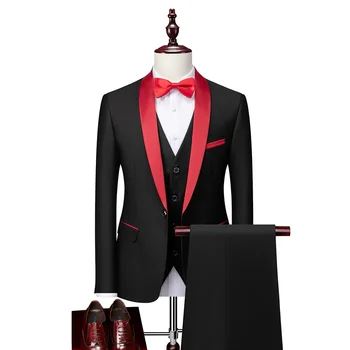 Férfi öltönyök 3 részes készlet Formális Slim Fit Tuxedo szalagavató öltöny / férfi vőlegény esküvői blézerek Kiváló minőségű ruha kabát kabát nadrág mellény