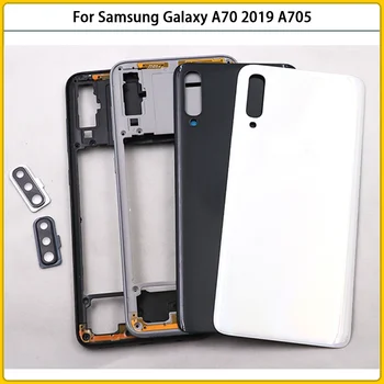 Galaxy A70 2019 A705 SM-A705F A705DS műanyag középső keretlemez keret keret Akkumulátor hátlap Hátsó ajtó lencseház tok