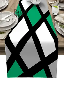 Jáde zöld Fekete Szürke Geometrikus négyzet Asztal Futó Esküvői parti Étkezőasztal huzat Szövet Tányéralátét Szalvéta Otthoni konyha dekoráció