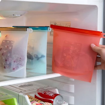  szilikon frissen tartó táska újrafelhasználható magas hőmérsékletnek ellenálló szilikon tömítőzsák tároló táska hűtőszekrény fagyasztó élelmiszer-táska