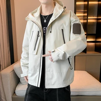 Őszi széldzseki Férfi dzseki Streetwear Alkalmi kapucnis kabát Férfi divatruházat Kültéri sportok túrázás Trekking Vízálló kabátok