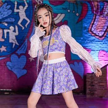 Purple Jazz Dancer Outfit Girls Cheerleading Clothes Sequins Kifutó Show Színpadi jelmez Gyermek fesztivál Ruházat VDB4877
