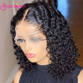 Short Bob Paróka Deep Wave Lace Front Human Hair parókák nőknek Brazil 13x4 átlátszó elülső paróka előre kopasztott göndör Bob paróka