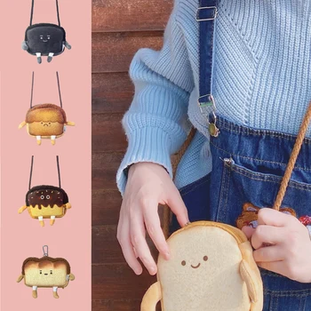 Új kreatív kenyérpirítós plüss válltáska lányok érme pénztárca kártyatartó női alkalmi rajzfilm kézitáskák tárolás crossbody táska