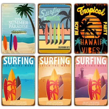 Vintage Hawaii szörfidő fém ón táblák falfestmény lemez tengerparti strand plakát plakett bárhoz pub klub szörfbolt dekoráció