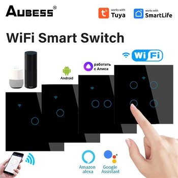 1/2/3/4gang TUYA WiFi intelligens érintőkapcsoló otthoni lámpafali gomb semleges vezeték Alexa és otthoni asszisztens számára EU szabvány