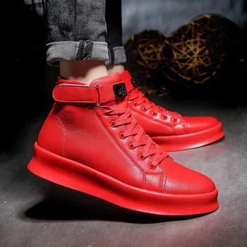 Hot Sale Divat Piros tornacipők Férfiak Kényelmes Magas szárú gördeszka cipők Férfi tervező platform edzőcipők Férfi bőr cipők 2022