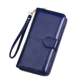 Női hosszú pénztárca Luxus olajviasz bőr cipzáras kézitáska Hölgyek nagy kapacitású telefon zsebkártya tartó Női alkalmi érme pénztárcák