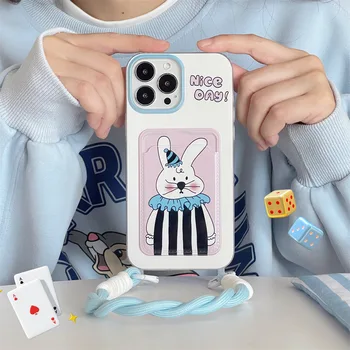Cartoon Circus Rabbit kártyatartó zsinóros telefontok iPhone 15 14 13 12 11 Pro Max készülékhez