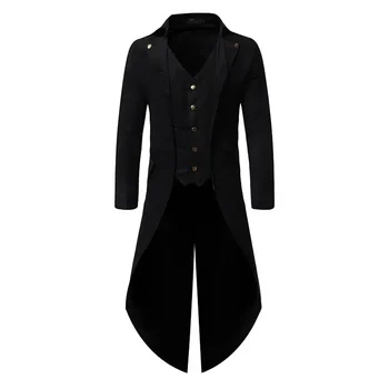 Férfi formális frakk Tuxedo dzseki Férfi reneszánsz kabátok Kalóz jelmez Középkori homme kabát Gótikus steampunk viking fekete