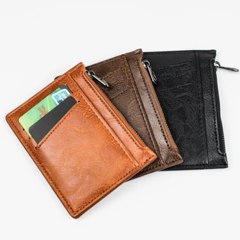 Több bővítőhely Vékony pénztárca alkalmi cipzáras hitelkártya-tartó Vintage bőr férfiaknak Mini rövid tok kis érme pénztárca