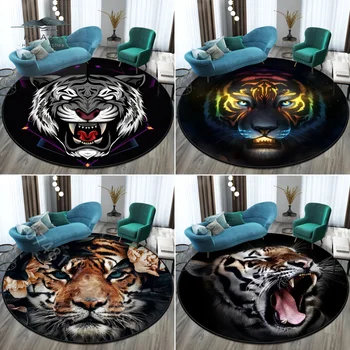 Tiger nyomtatott kerek szőnyegek otthoni irodai székhez Dohányzóasztalok területe Szőnyegek Mosható társalgó Hálószoba dekoráció Csúszásmentes padlószőnyeg