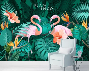 Egyéni 3d falfestmény обои Nordic kézzel festett trópusi flamingó kanapé TV háttér fal nappali hálószoba gyerekszoba tapéta