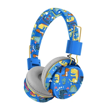  vezeték nélküli Bluetooth fejhallgató mikrofonnal Dinoszaurusz állat sztereó zene fülhallgató TF kártya fejhallgató gyerekeknek-kék