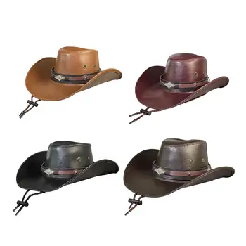 Cowboy kalap divatos könnyű PU bőr napvédő kalap Jazz sapkák Halloween Party színpadi előadásra Karneváli fotókellékek