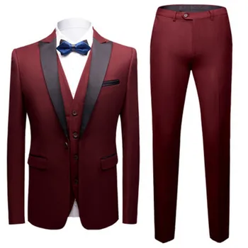 (Blazer+mellény+nadrág) Peak Collar férfi öltönyök Slim Fit Blazers 3 darabos formális ok-okozati üzlet esküvői vőlegénynek