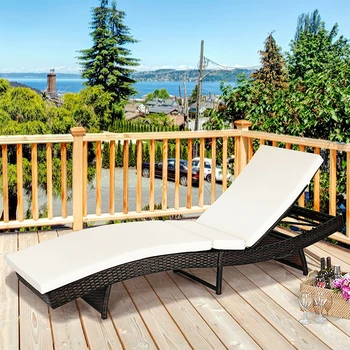 terasz összecsukható állítható rattan kanapé lounge szék puha vastag kárpitozott párna 5 fokozatú állítható strand terasz kanapé