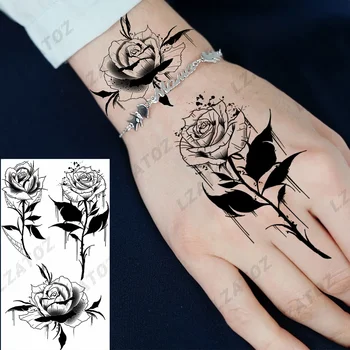 Szexi rózsavirág ideiglenes tetoválások nőnek felnőtt reális kéz bazsarózsa virág hamis tetoválás matrica vízátadás test művészet Tatoo