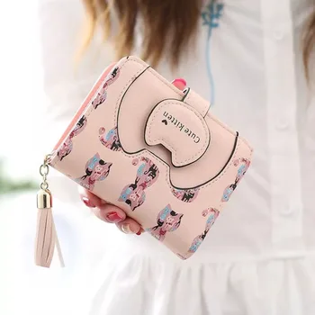 Nők aranyos macska pénztárca Kis cipzáras lány pénztárca márka tervezett Pu bőr női érme pénztárca női kártyatartó pénztárca